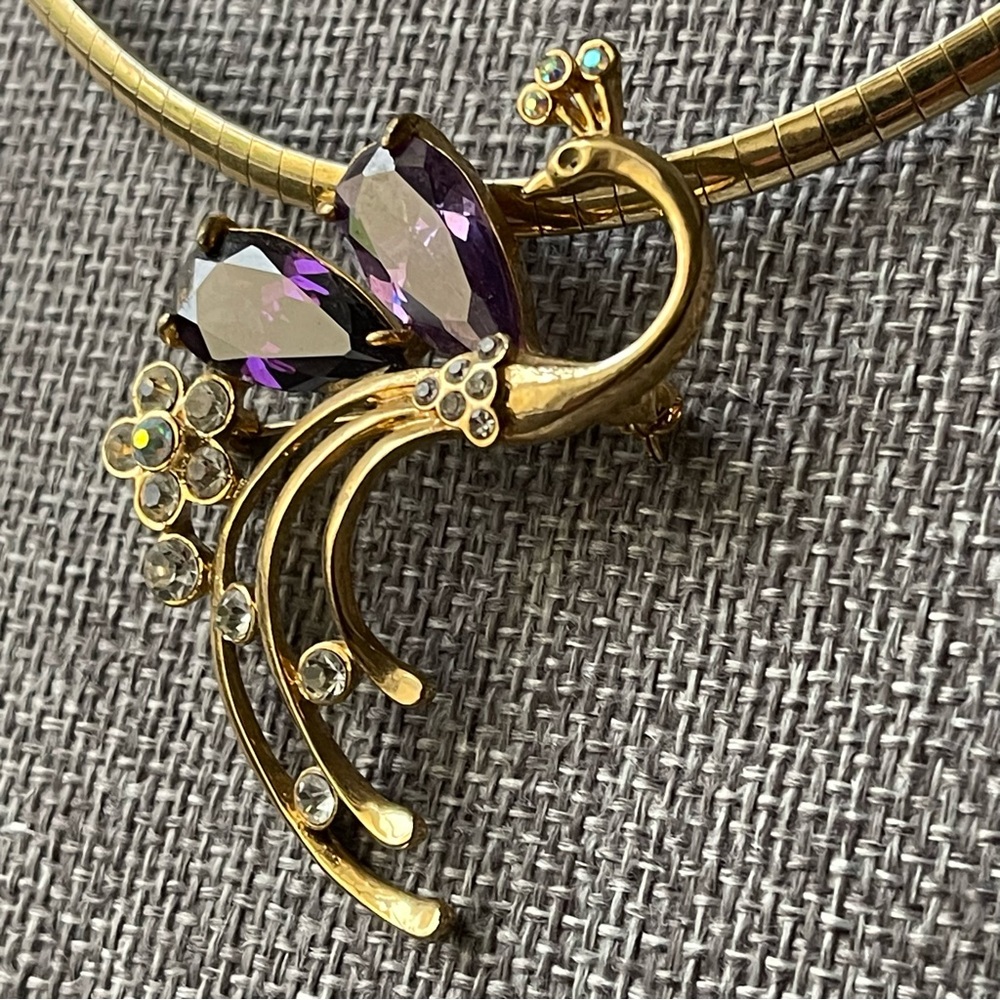 Peacock Bird Purple Swarovski Elements Crystal PENDANT BROOCH ONLY